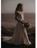 Cap Sleeves Ivory Lace Chiffon Boho Beach Wedding Dress